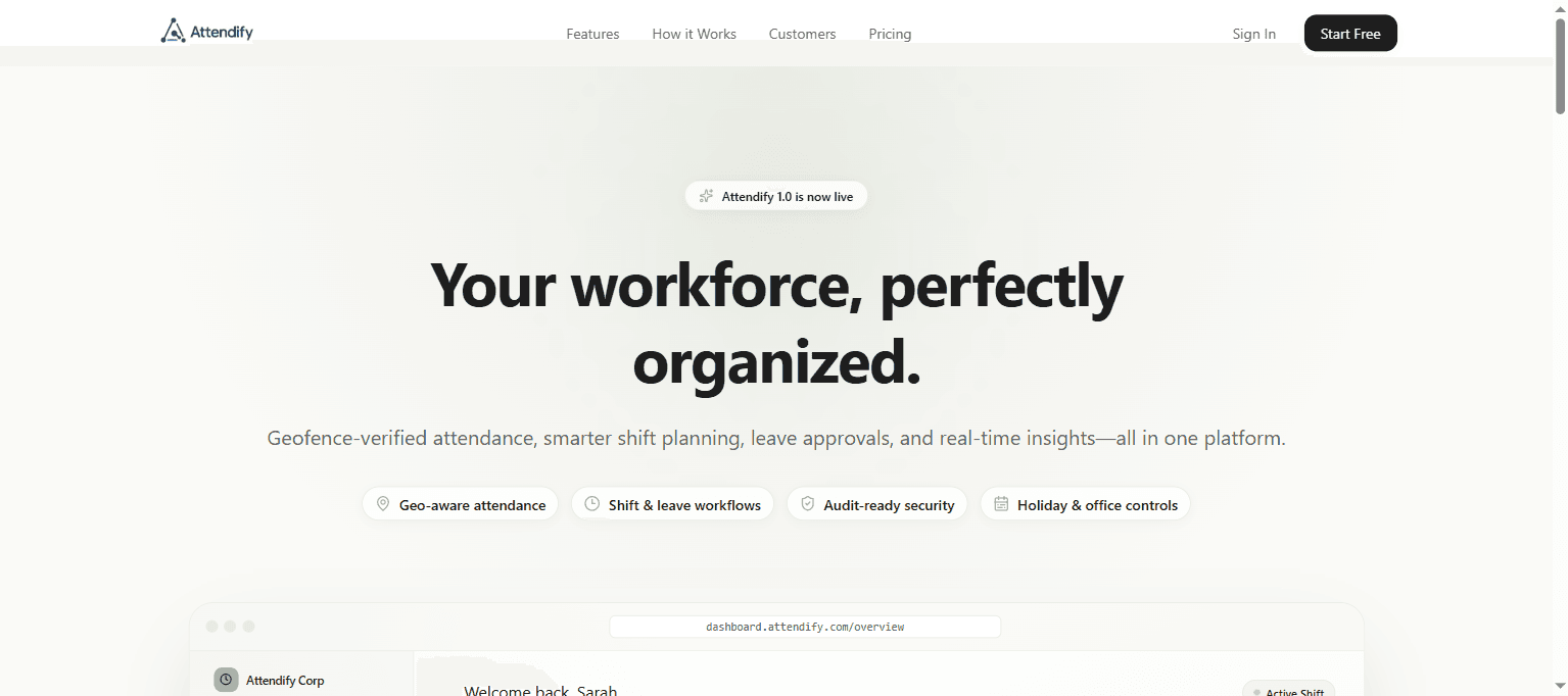 Attendify workforce management platform homepage